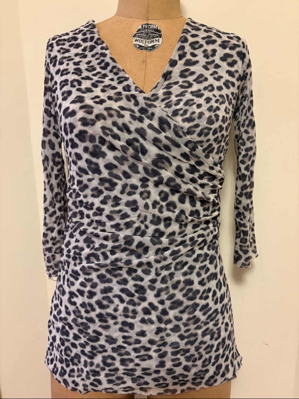 Sweet Pea Black and White Leopard Print Wrap-Style Blouse